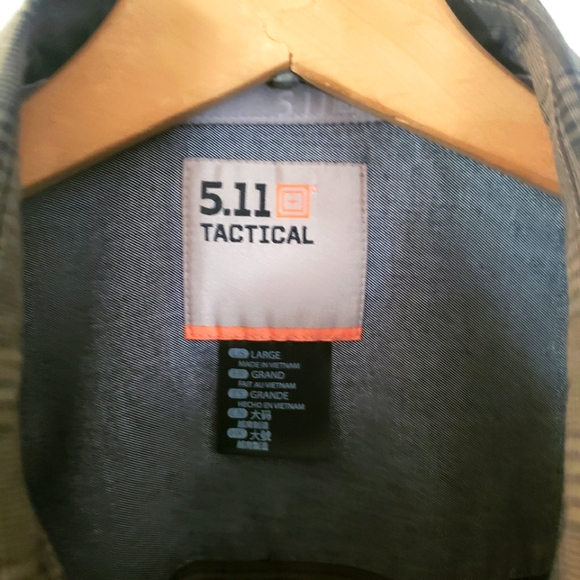 511 Tactical Shirt Mens L  Large Snap Button Green & Black Plaid Long Sleeve - Picture 9 of 11